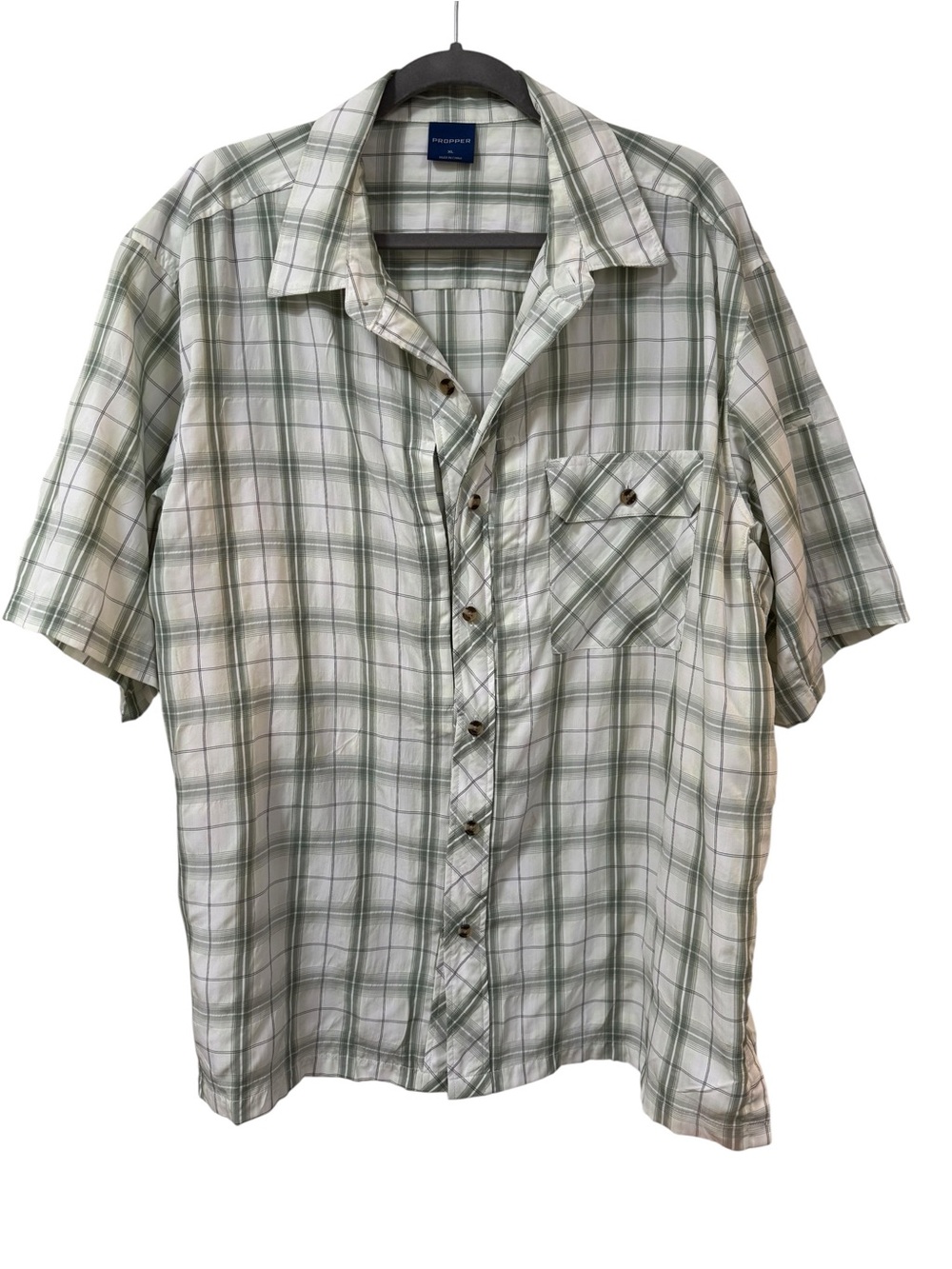 Propper covert tactical shirt mens XL sage plaid magnetic pockets short sleeve
